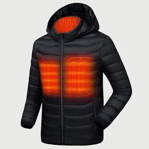 NEW Heated Unisex Black Puffer Jacket with Battery Pack 7.4V L NWT
